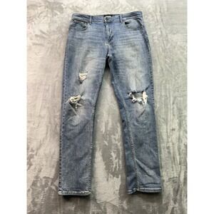 RSQ Relaxed Taper Flex Denim Jeans Mens Sz 32x34 Blue Distressed Faded Whiskered